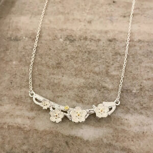 925 Sterling Silver Flower Bar Necklace Flower Necklace Branch Twig Necklace